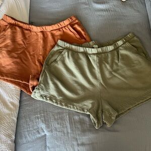 Aerie 2 pair of Women's 100% cotton Casual Shorts- Olive Green & Rust/Orange Lrg